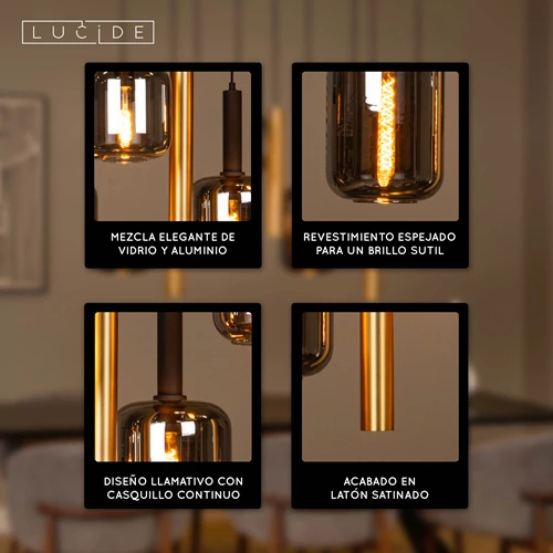 Lucide JOANET - Lámpara colgante - 6xE27 - Latón - USP